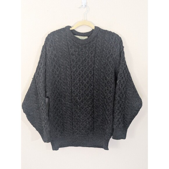 Vintage Quills Woolen Market Wool Sweater Mens 44 Slate Gray Ireland Fisherman - Picture 1 of 8